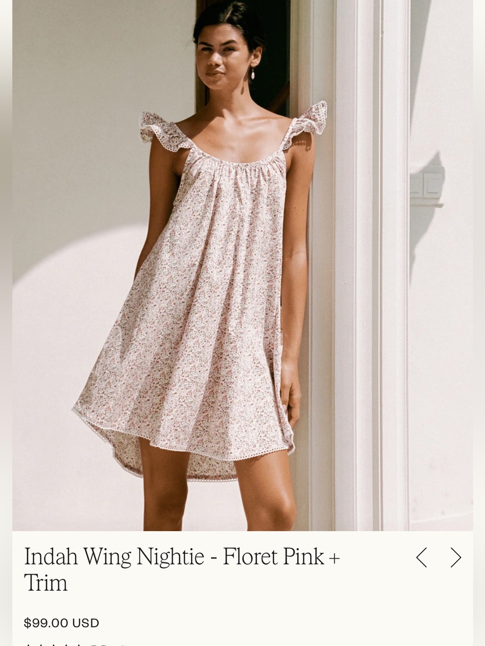 Piyama Indah Wing Nightie Cotton Nightdress in Floret Green